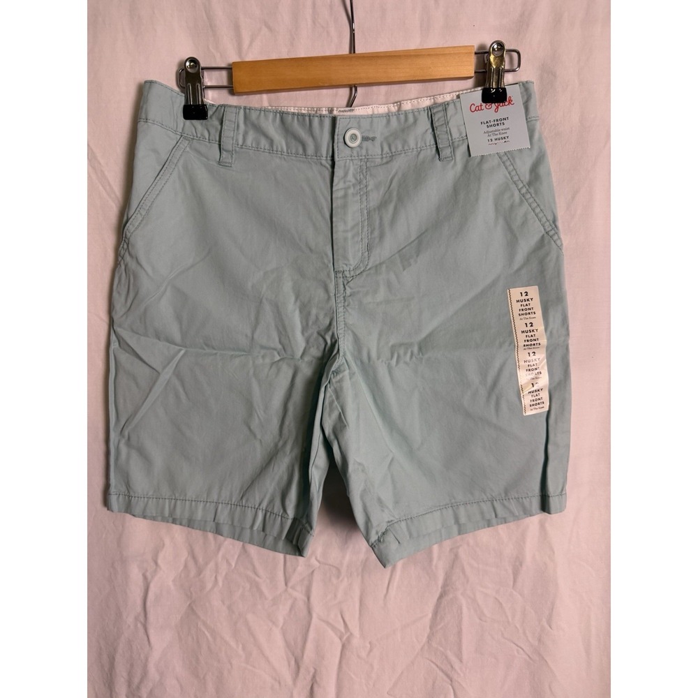 Cat Jack Boys Light Blue Flat Front Casual Shorts Sz 12 Husky NWT